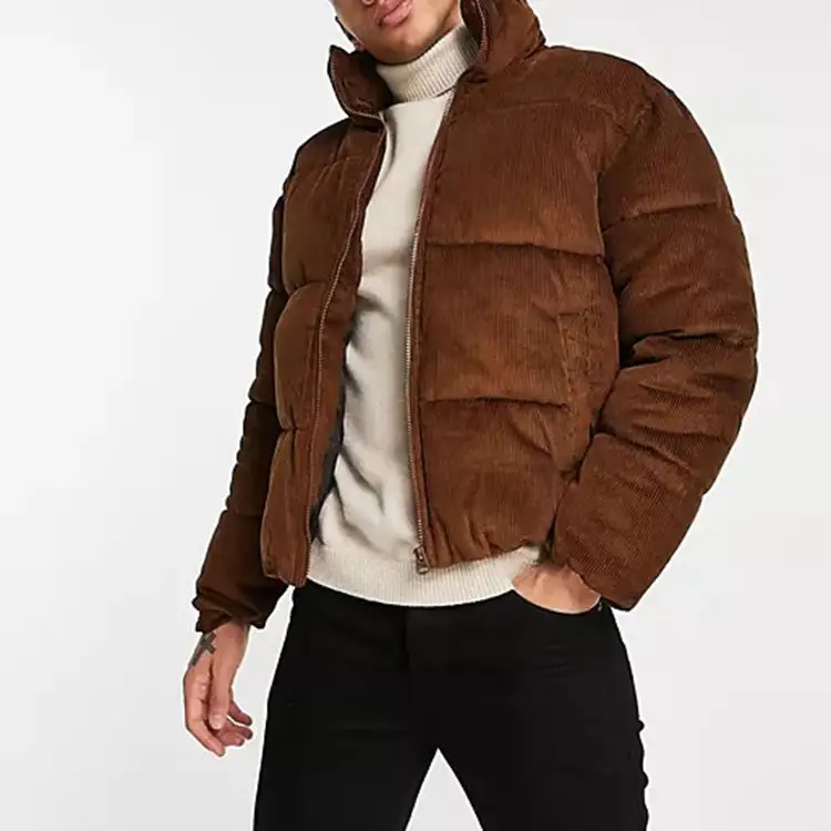 Custom New arrival Winter velour Brown color blank Velvet Men's Shorts Crop Down bubble Jacket