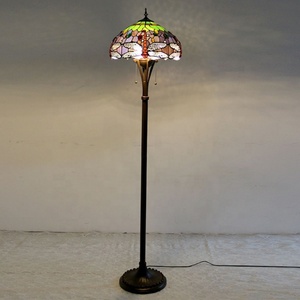 LongHuiJing Tiffany Traditional E27 LED Floor <b>Lamp</b> 63Inch Multicolored Stained Glass Dragonfly Resin <b>Base</b> Easy Installation - Product Image 5