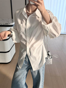 Blusas de Manga Larga Blancas de Algodón Personalizadas, Tops con <span class=keywords><strong>Botones</strong></span>, Doble Pliegue, Camisa Casual para Mujer con Cuello Camisero - Product Image 1