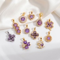 Pendentifs en zircon incrusté de formes variées et en forme de cœur, série violette, à la mode, pour la fabrication de bijoux DIY, vente en gros