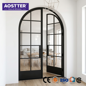 Aostter A2047 न्यूनतम काला एल्यूमीनियम क्रट्टल फ्रेंच दरवाजा इंटीरियर ग्लास विभाजन स्विंग डोर ऑफिस - Product Image 1