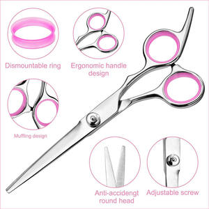 N5 6.0 Inch Hair Scissors <b>Stainless</b> <b>Steel</b> Thinning Shears Flat Shears Sharp Blade Medium Handle Pink <b>Ring</b> Hair Cutting Tools - Product Image 3