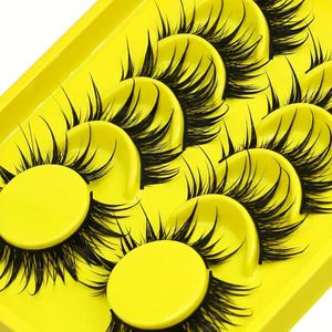 Faux cils effet dessin animé, pointus, style petit diable, noirs, épais, monobloc, pleine longueur, simulation naturelle, effet caméra - Product Image 4
