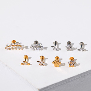 Getta ASTM-F136 G23 16G Gold Plated Titanium Leaf Jewelry with Zircon Mini Crystal Piercing De Titanio <strong>Wholesale</strong> - Product Image 5