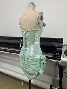 <span class=keywords><strong>Robe</strong></span> crayon illusion en cachemire scintillante et sexy, longueur mi-longue, avec bretelles spaghetti, <span class=keywords><strong>dos</strong></span> <span class=keywords><strong>nu</strong></span>, nœud fleuri - Product Image 3