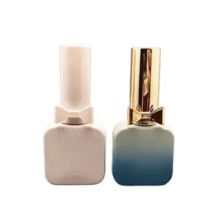 Garrafa de esmalte de unhas personalizada com cor gradiente azul vazia de 10ml, garrafa de esmalte de unhas com tampa de laço, garrafa de esmalte de gel rosa