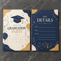 Cartes d'invitation de remise de diplôme personnalisées, élégantes, bleu marine et or, avec confettis en forme de ballons, invitations pour fête de remise de diplôme, cartes d'invitation pour célébration de la remise de diplôme