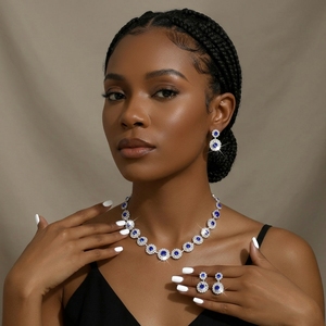 Parures de Bijoux de Mode Chrétienne en Strass de Cristal avec <span class=keywords><strong>Collier</strong></span> <span class=keywords><strong>et</strong></span> Boucles <span class=keywords><strong>d</strong></span>'Oreilles Plaqué Argent pour Mariage, Fiançailles, Fête <span class=keywords><strong>et</strong></span> Cadeau - Product Image 2