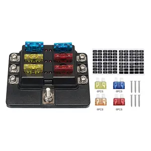 DC 12-24V Boat Fuse Holder 6-Way Fuse Block Negative Bus Fuse Box with Damp-Proof Cover and LED Warning Indicator