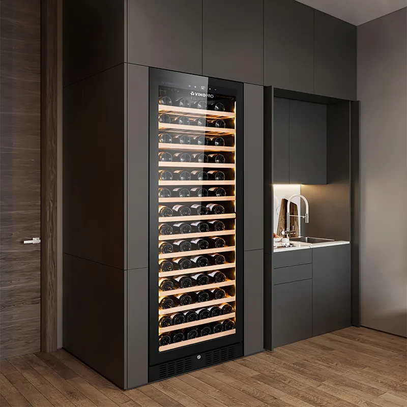Vinopro 330l 108 Flessen Slimme Elektrische Wijnkoeler Aangepaste Wijnkelder Met Glazen Deur Voor Commercieel Huishouden