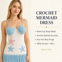Robe en tricot pour femme avec logo personnalisé, crochetée, ajourée, sans manches, col rond, couleur unie, décontractée, été, acrylique, usine OEM & ODM
