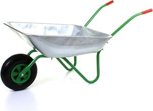 Carretilla de Metal Verde de 65L, Resistente, Galvanizada, con Neumático Inflable de 12 Pulgadas para Jardín - Product Image 2