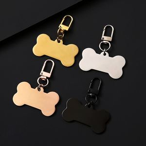 Pendentifs personnalisables en acier inoxydable pour clés, gravés au laser, imprimés UV, en forme d'os pour identification d'animaux de compagnie - Product Image 1