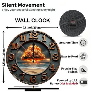 Round Wooden <b>Wall</b> <b>Clock</b> 25cm Rustic <b>Silent</b> Farmhouse Living Room Bedroom <b>Clock</b> - Product Image 2