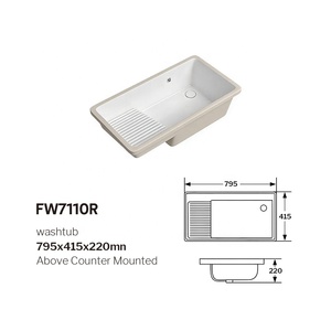 Lavabo rectangular de cerámica blanca para empotrar con 1 orificio y desagüe central para lavandería - Product Image 6