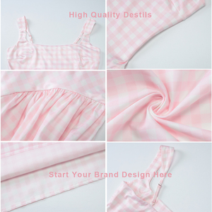 Personalizar diseño de moda estilo francés fresco a cuadros estampado ajustado sin espalda cuello Halter cintura delgada vestido de <span class=keywords><strong>princesa</strong></span> - Product Image 3