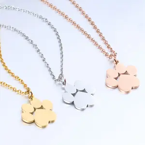 2023 New Personalized Stainless Steel Cute Engraved Pet Name Dog Paw Print Charm Pendant Memory Jewelry Necklace for Women