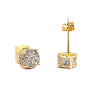 Pendientes de Oro con Cristales de Circonita, Corte Brillante Redondo, Micro Pavé, Chapado en Oro de 18K, Joyería Hip Hop para Fiesta, Unisex - Product Image 1