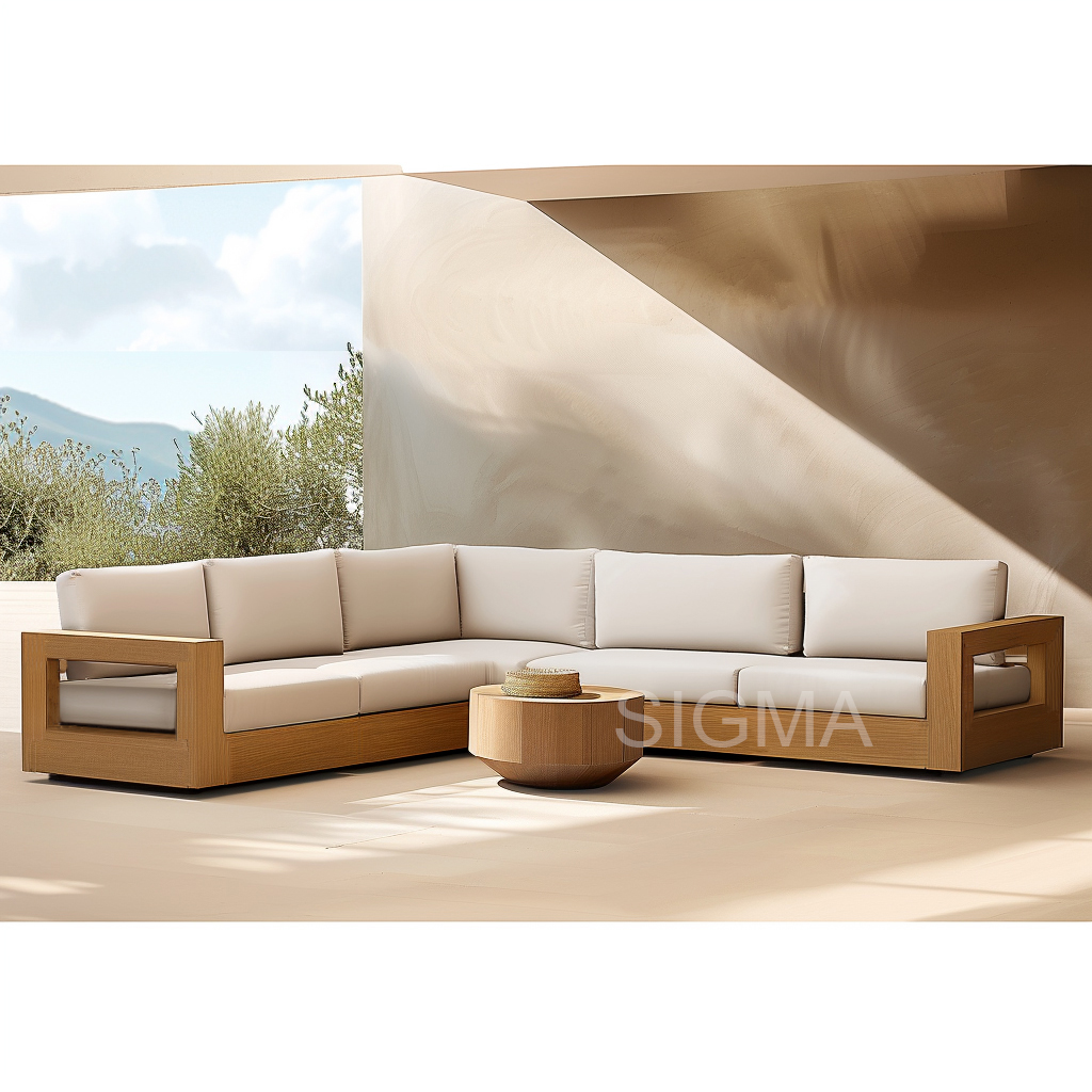 2024 Superior Quality Outdoor Furniture Sofa Sets Well Quality Natural Teak Solid Wooden Outdoor Sectional Sofa