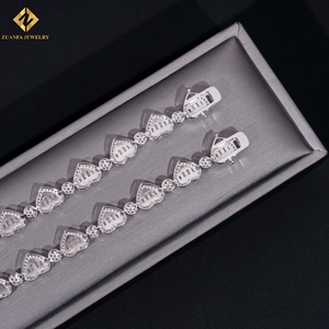 Instock Hot Sale Heart Shape 925 Silver Hiphop Jewelry <b>Iced</b> <b>Out</b> VVS Moissanite Diamond Cuban Bracelet - Product Image 5