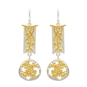 Belles boucles d'oreilles en argent sterling 925 double ton boucles d'oreilles lune et étoiles pour femmes - Product Image 1