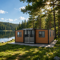 Rumah Mungil Modern 20ft 40ft Tahan Cuaca dengan Rangka Baja Modular, Pintu Kaca Geser, dan Beranda untuk Vila di Tempat Perkemahan