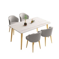 Prix d'usine, meubles de salle à manger en aluminium et acier, table à manger carrée simple en marbre, ensemble de table et de chaises de salle à manger, 6 places