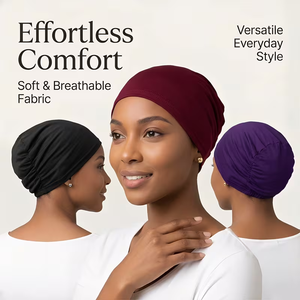Nouveau design – Turbans pour femmes, couleur unie, ensemble deux pièces, foulards de base pour un usage décontracté et confortable, bonnets de chimiothérapie - Product Image 4