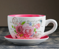 Tasse à thé et soucoupe en céramique personnalisées avec décalcomanie, pot de fleurs et pot de plantes pour la maison, l'intérieur, l'extérieur et le jardin, vente en gros