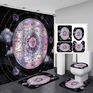 Celestial Glitter Sun Moon Phase Hippie Boho Astrologie Badezimmer 4PCS Zodiac Const ellation Dusch vorhang Set - Product Image 3