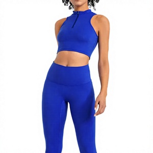 Wholesale OEM Custom Logo 2 Pieces Zipper Front Sportswear Yoga Set for Women Fitness Set Tracksuits Sports Bra & <b>Leggings</b> Yoga - Product Image 3