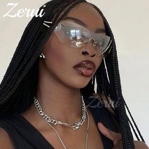 特大ワンピースリムレスサングラスファッションY2Kシェードメガネペンタゴンスターメタルフレーム女性用サングラス - Product Image 1