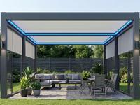 Pergola bioclimatique intelligente en aluminium de qualité professionnelle, avec toit rigide gris, écran zip, LED, grande résistance au vent, pour aménagements de jardin