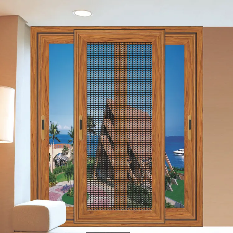 Aluminium sliding window in wooden color