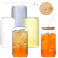 Tasse en verre borosilicate à motifs verticaux, style nordique haut de gamme, pour thé au lait et café, avec paille, grande capacité