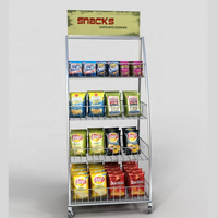 Étagères de magasin de supermarché Panier de rangement en fil métallique Snacks Nourriture Boisson Bouteille Bonbons Pain Biscuit Pommes de terre Chips Présentoir Stand