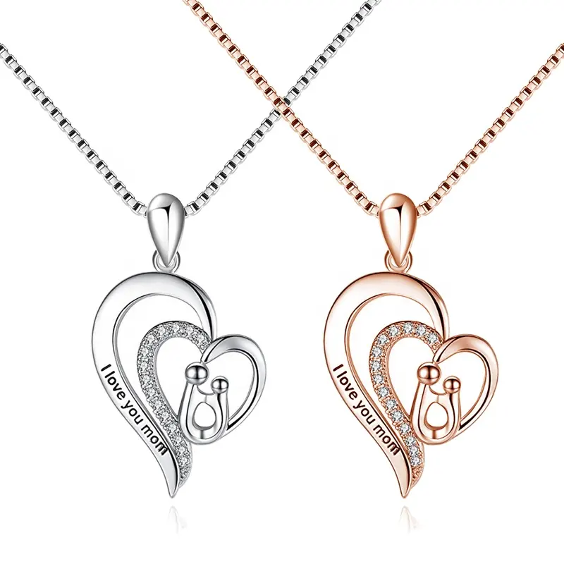 Mother Day Gift Fashion 925 Sterling Silver letter Mother Love For Kids Mom Love Heart Pendant Necklace