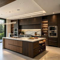 Armoires de cuisine en bois de noyer de qualité supérieure avec îlot central intégré pour projets personnalisés de luxe