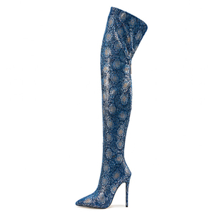 Large Size 47 Snake Pattern Over the Knee High <b>Boots</b> Women Stiletto Long <b>Boots</b> Ladies Pointed Toe Back Zipper Thigh High <b>Boots</b> - Product Image 3