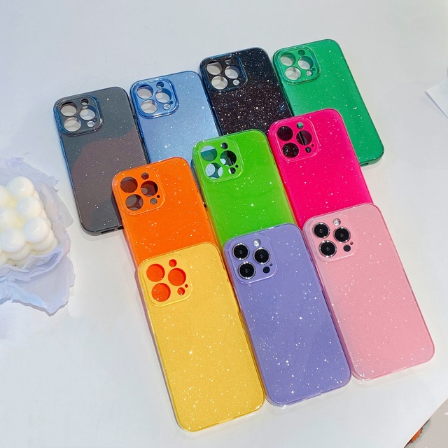 Camera Protector Shiny Glitter Women Phone Case for iPhone 17 Promax Case Glitter Neon for iPhone 16 15 Covers Silicon Glitter