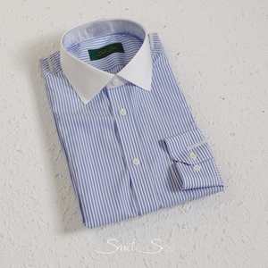 Chemise Habillée Bleue 100 % Coton avec Col Blanc et Poignets Blancs pour Homme, Chemise Formelle Homme Personnalisée Haut de Gamme, RTS/OEM - Product Image 6