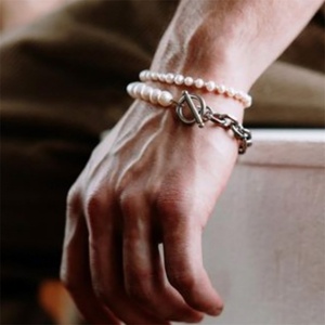 Fashion OT Clasp Stainless Steel Silver Chains Bracelet 8mm Freshwater Pearl Bracelets <b>Men</b> Jewelry - Product Image 3