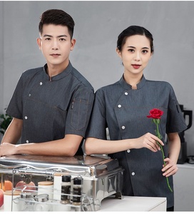 Uniforme de chef pour homme haut de gamme, bleu, en twill, à manches courtes, respirant, en coton, pour la <span class=keywords><strong>restauration</strong></span> hôtelière, la cuisine - Product Image 4