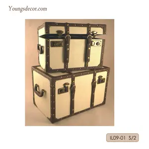 Decorative Home Furniture Wooden Leather Storage Trunks Boxes Display Showcase