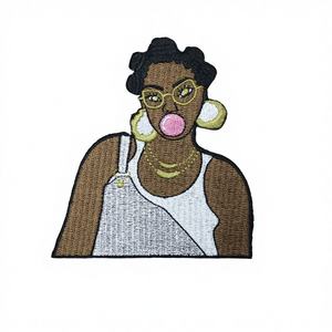 맞춤형 인기 어두운 피부색 소녀 자수 패치 제작 및 흑인 소녀 자수 라벨 홍보 - Product Image 3