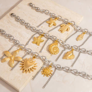 Pulsera de Acero Inoxidable Summly con Dijes de Estrella de Mar y Concha, Chapada en Oro y Plata, Joyería de Moda para Mujer, Tema de Playa y Océano - Product Image 1