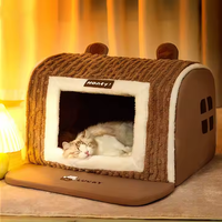 Halbgeschlossenes, rechteckiges Hundebett/Katzenbett aus Wollplüsch, warm, dick, mit Schwammunterstützung, weich, für drinnen, für Winter und Sommer