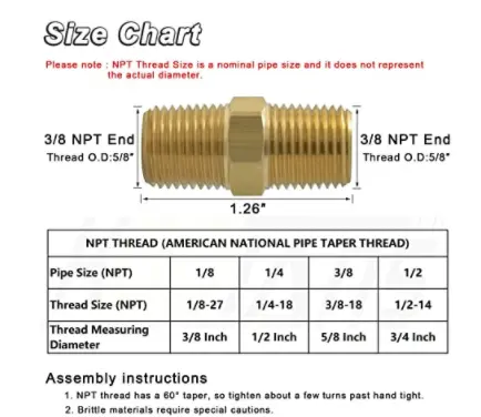 3/8 NPT Male Solid Brass Hex Nipples Equal Brass Pipe Adapter