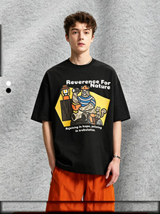 เสื้อยืดพิมพ์ลายหมีแคมป์ปิ้ง 265G สำหรับฤดูใบไม้ผลิ/ฤดูร้อน 2026 รุ่นใหม่สไตล์อเมริกันทรงหลวมสบายๆ แขนสั้น - Product Image 1
