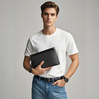 Tas tangan kulit asli pria, dompet ritsleting lembut kecantikan alami mode besar merek Premium baru trendi 2025
